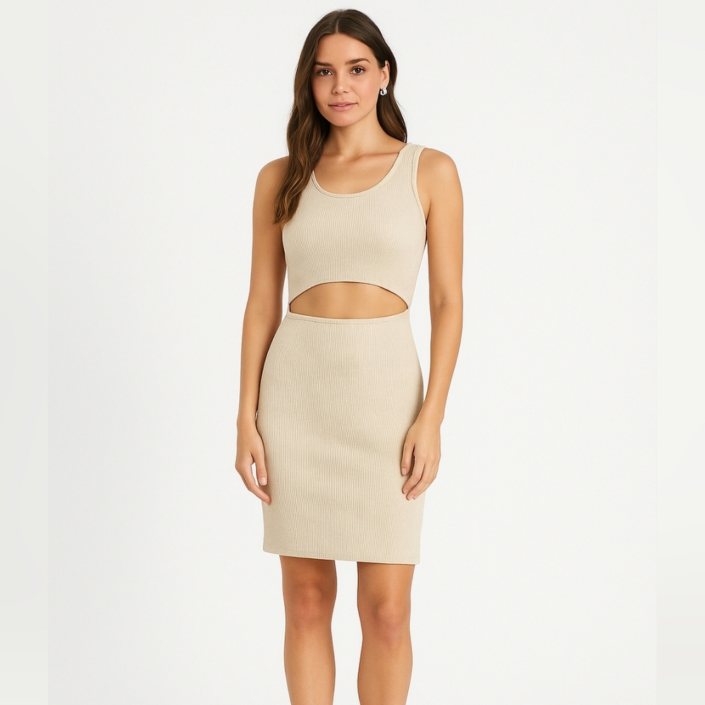 Aritzia Wilfred Free Cream Dress Ribbed Cutout Front Sleeveless
